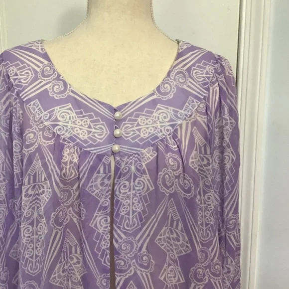 VINTAGE BOB MACKIE WEARABLE ART 100%SILK LILAC MEDIUM BLOUSE RARE ROMAN… - Picture 7 of 11
